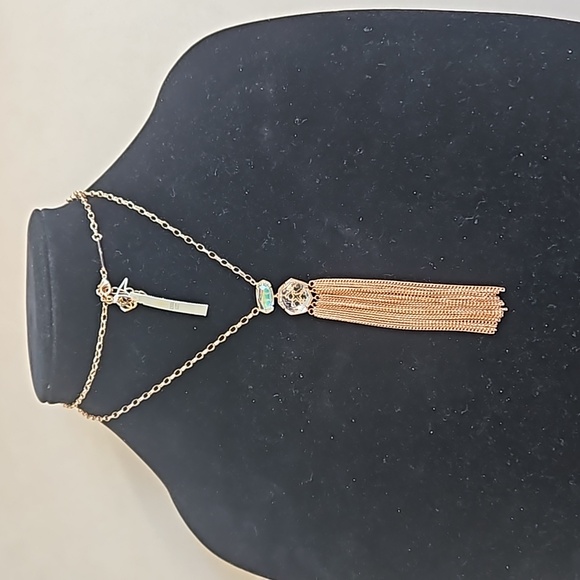 Kendra Scott Tae Dichroic Glass, Long Pendant Tassel Rose Gold Necklace - Picture 6 of 6